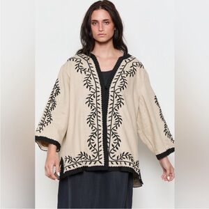 Linea by Louis Dell'Olio Boho Beige and Black Embroidered Linen Jacket. XL. NWT.